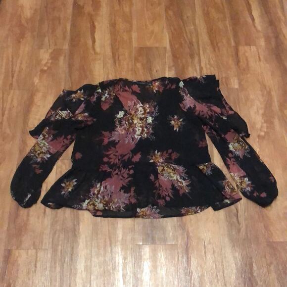 Halogen Floral Ruffle Cold Shoulder Blouse Size Large - Picture 3 of 6